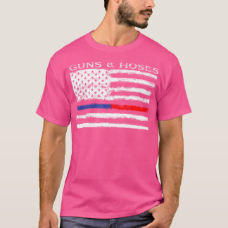 Guns Hoses Thin Blue Red Line Police Fire Apprecia T-Shirt
