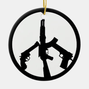 Guns In A Peace Sign Ceramic Ornament