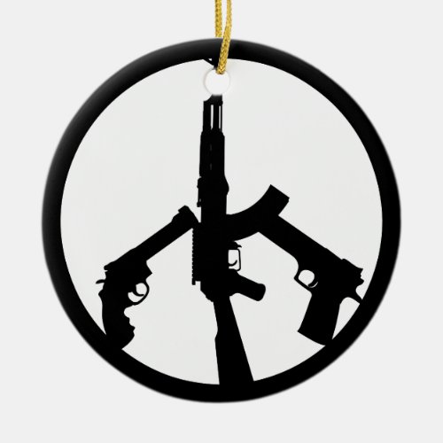 Guns In A Peace Sign Ceramic Ornament