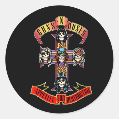 Guns N 9 Roses Official Short Sleeve Cross Smal Classic Round Sticker