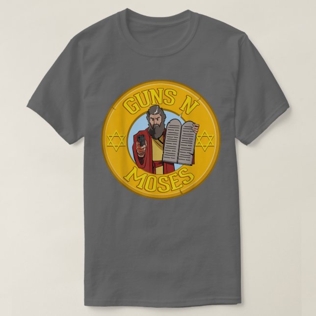 Guns N Moses Jewish Passover Pun Israeli Defense F T-Shirt (Design Front)