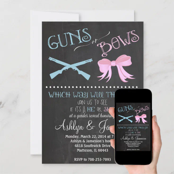 Guns or Bows Gender Reveal Party Invitation Zazzle