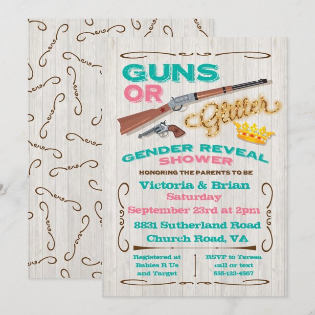 Guns or Glitter Gender Reveal Baby Shower Invitation (Front/Back)