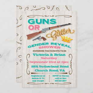 Guns or Glitter Gender Reveal Baby Shower Invitation