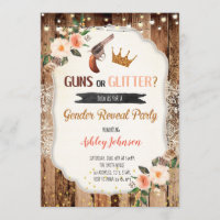 Guns or Glitter gender reveal card invitation