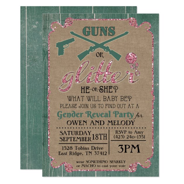 Guns Or Glitter Gender Reveal Invitation