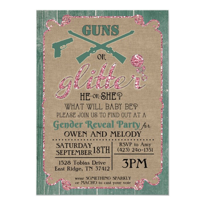 Guns or Glitter Gender Reveal Invitation Zazzle