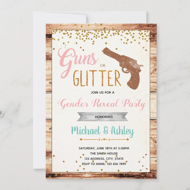 Guns or glitter gender reveal invitation (Front)