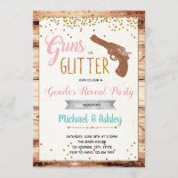 Guns or glitter gender reveal invitation