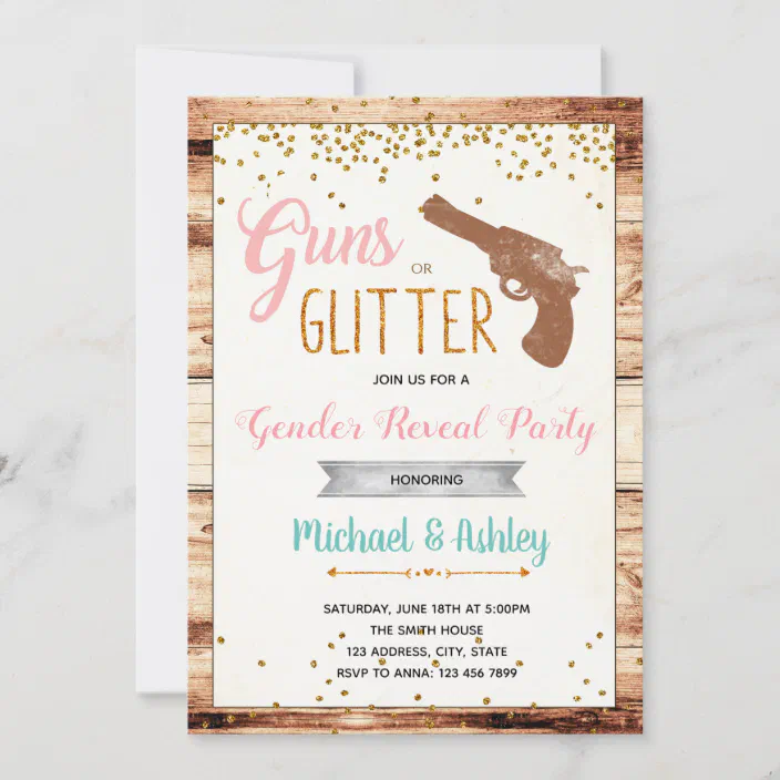 Gender Reveal Invite Printable Party Invitation Guns or Glitter Gender Reveal Invitation