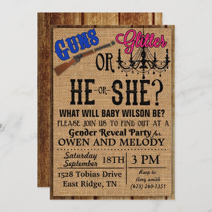Guns or Glitter Gender Reveal Invitation Zazzle