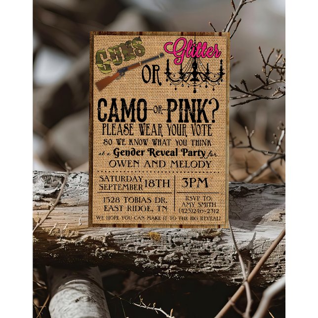 Guns or Glitter Gender Reveal Invitation - 5 x 7 (Creator Uploaded)
