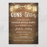 Guns or Glitter Gender Reveal Invitation Rustic