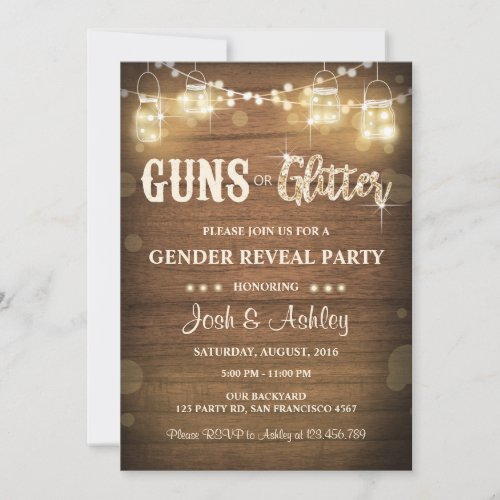 Guns or Glitter Gender Reveal Invitation Rustic
