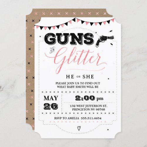Guns or Glitter Gender Reveal invitations