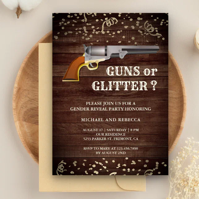 Guns or Glitter Gender Reveal Party Invitation Zazzle