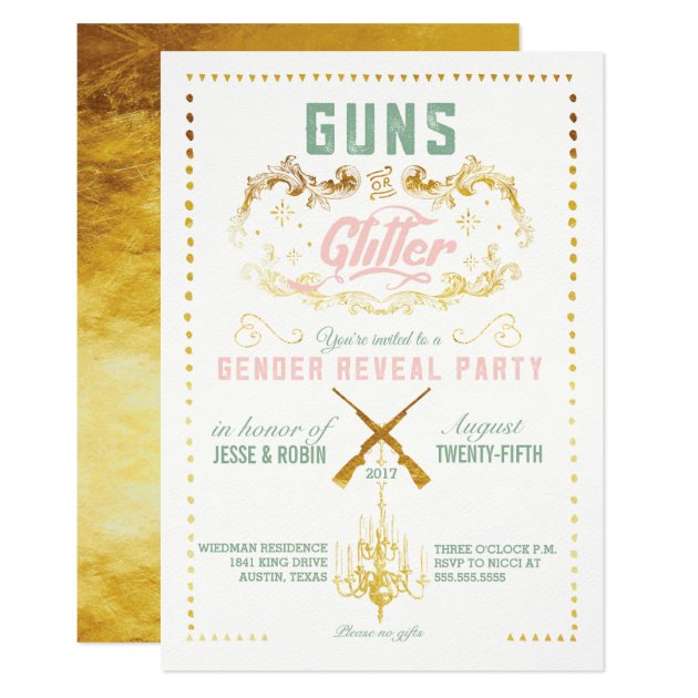 Guns Or Glitter Gender Reveal Party Invitation
