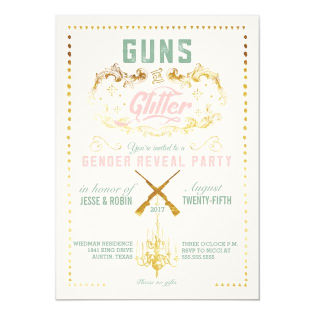 Guns Or Glitter Gender Reveal Party Invitation