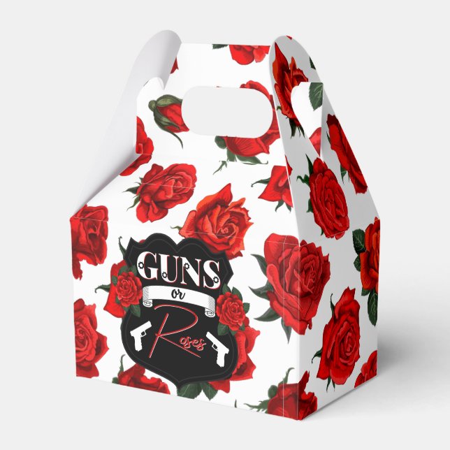 Guns or Roses Gender Reveal Baby Shower Badge Favor Boxes (Front Side)