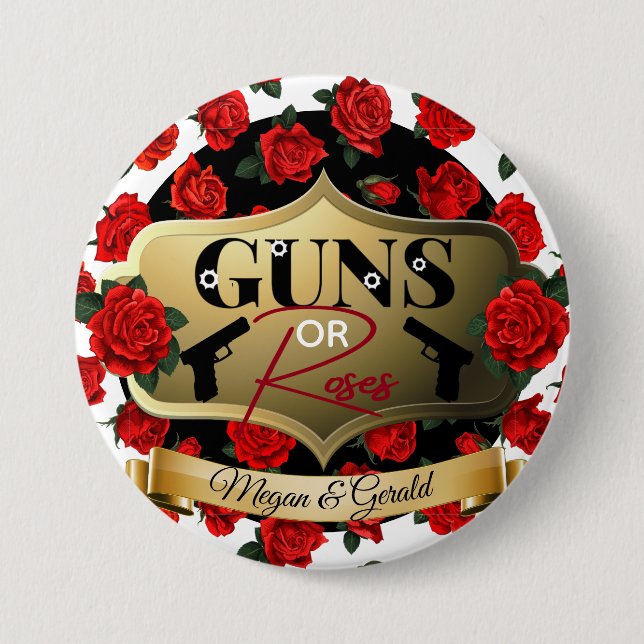 Guns or Roses Gender Reveal Baby Shower Button (Front)