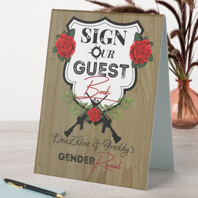 Guns or Roses Gender Reveal Baby Shower Guestbook Table Tent (In SItu (Table))