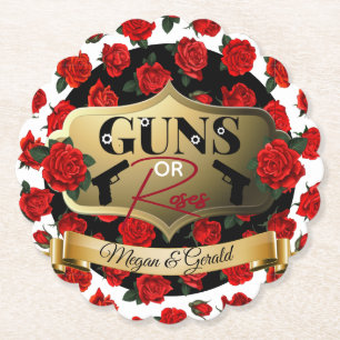 Guns or Roses Gender Reveal Baby Shower  Paper Coaster