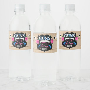 Guns or Roses Gender Reveal Baby Shower Pink/Blue Water Bottle Label