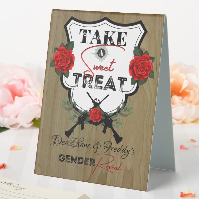 Guns or Roses Gender Reveal Baby Shower Table Tent (In SItu (Wedding))