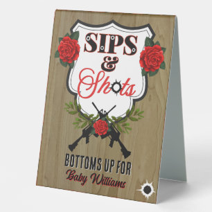 Guns or Roses Gender Reveal Baby Shower Table Tent