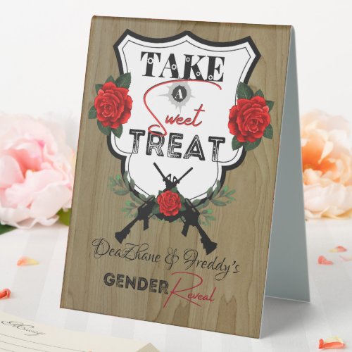 Guns or Roses Gender Reveal Baby Shower Table Tent Sign