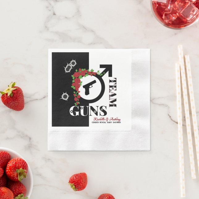 Guns or Roses Gender Reveal Baby Shower Team GUNS Napkins (Insitu)