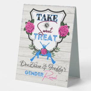 Guns or Roses Gender Reveal Baby Shower Treat Table Tent