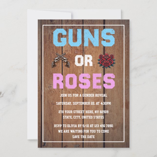 Guns or Roses Gender Reveal Invitation (Front)
