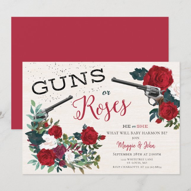 Guns or Roses gender reveal invitation (Front/Back)