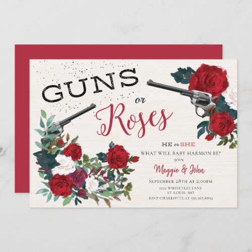 Guns or Roses gender reveal invitation