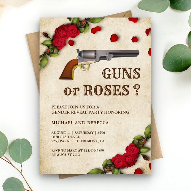 Guns or Roses Gender Reveal Party Invitation (Creator Uploaded)