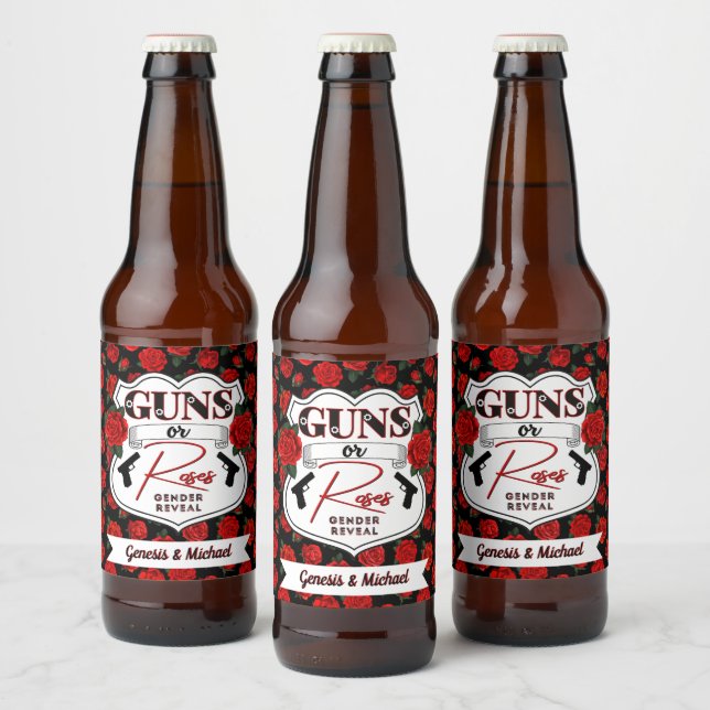Guns or Roses Gender Reveal White Badge Beer Bottle Label (Bottles)