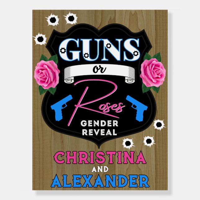 Guns or Roses Pink/Blue Gender Reveal Baby Shower  Foam Board (Front)