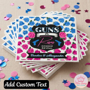 Guns or Roses Pink Blue Gender Reveal Badge Napkins