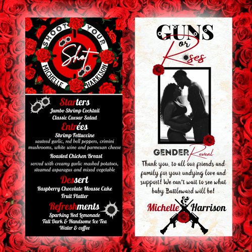 Guns or Roses Red  Black Gender Reveal Photo Menu