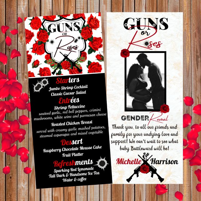 Guns or Roses Red & Black Gender Reveal Photo Menu (Creator Uploaded)