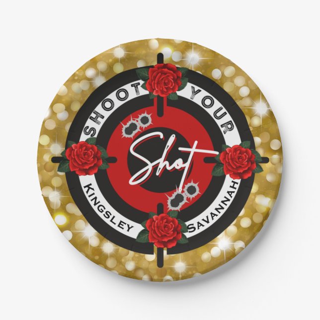 Guns or Roses Shoot your Shot Gender Reveal Paper Plates (Front)