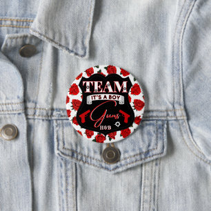 Guns or Roses Team GUNS Red Black Gender Reveal Button
