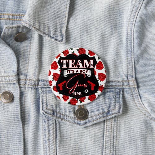 Guns or Roses Team GUNS Red Black Gender Reveal Button