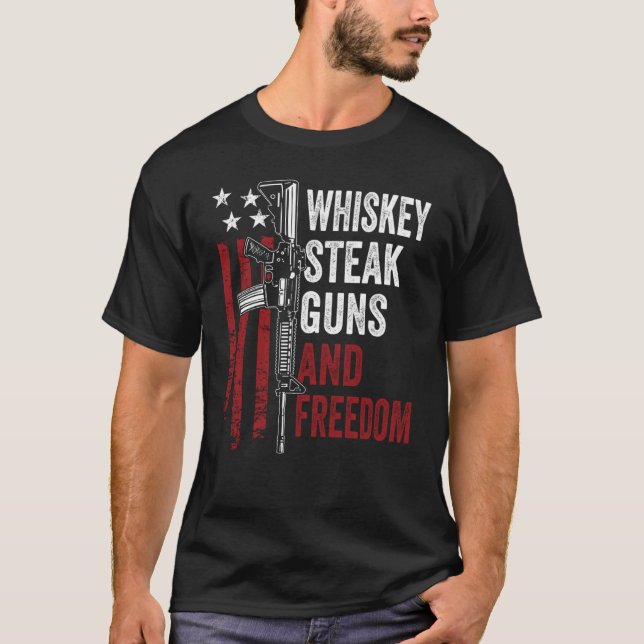 Guns Whiskey Beer And Freedom   Drinking USA Gun O T-Shirt (Front)