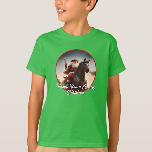 Gunslinger Santa Claus Riding Horse Christmas T_Shirt