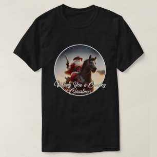 Gunslinger Santa Claus Riding Horse Christmas T-Shirt