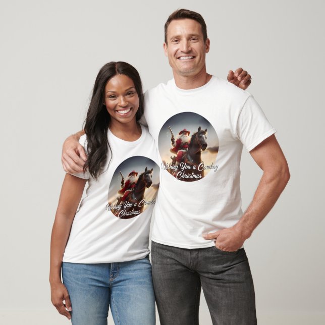 Gunslinger Santa Claus Riding Horse Christmas T-Shirt (Unisex)