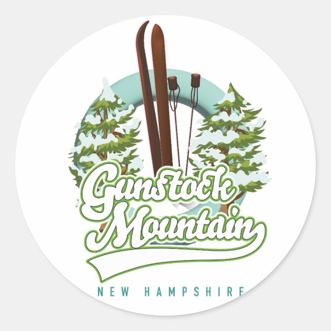 Gunstock Mountain New Hampshire ski poster Classic Round Sticker (Front)