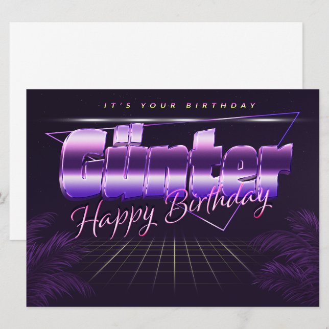 Gunter first name last name lilac retro card birth (Front/Back)